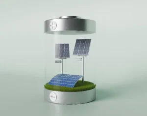 Illustration représentant une batterie transparente contenant des panneaux solaires