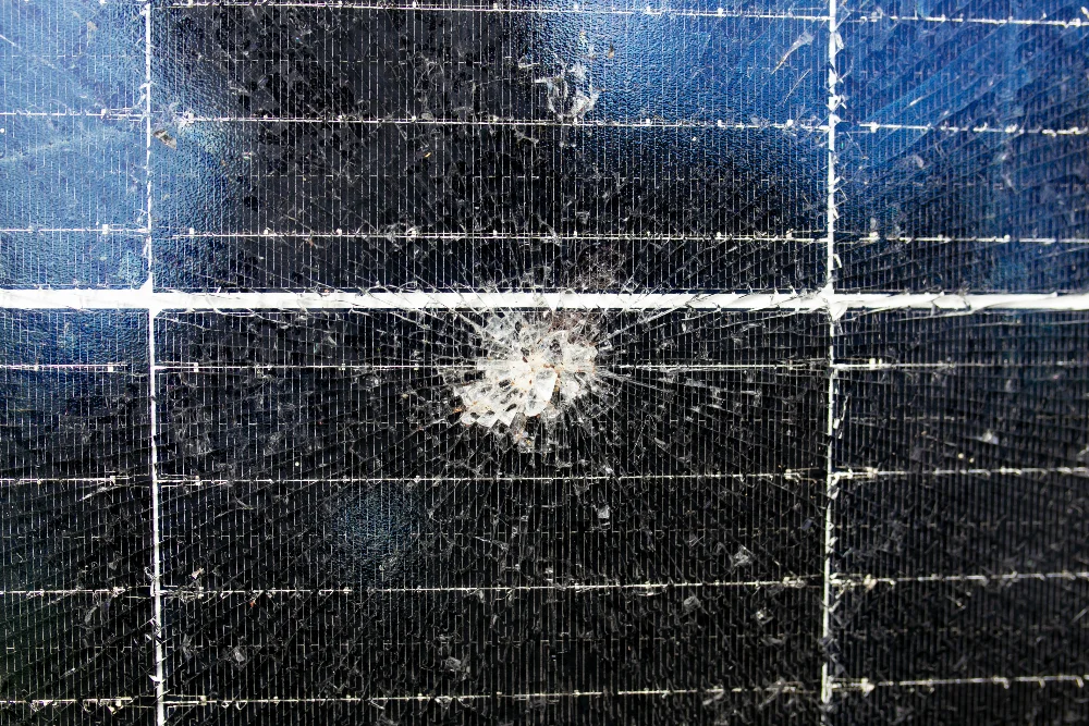 Panneau solaire dégradé par un impact, altérant sa durée de vie